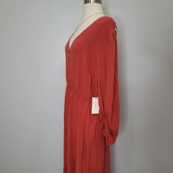 Eloquii Strappy Plunge Back Button Front Orange Long Sleeve Plus Maxi Dress 14 - Picture 8 of 13